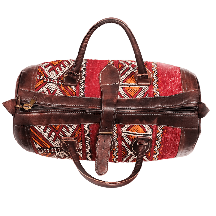 Spacious Handmade Moroccan Leather Kilim Travel Bag – Large Weekender