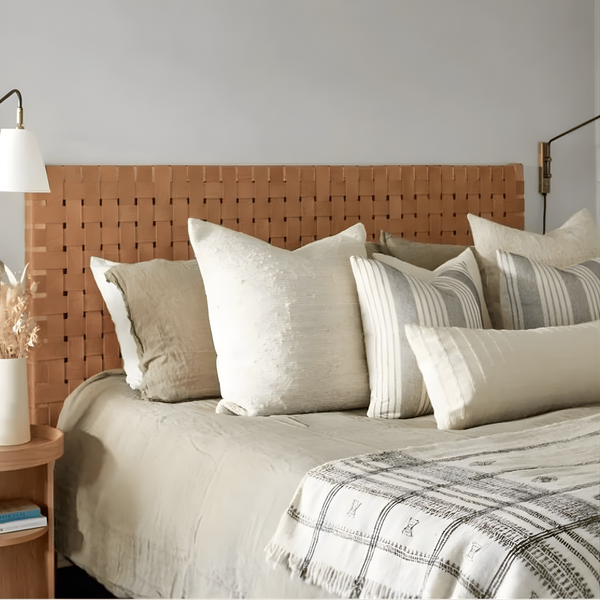 Handwoven Tan Leather Headboard | Wall Art