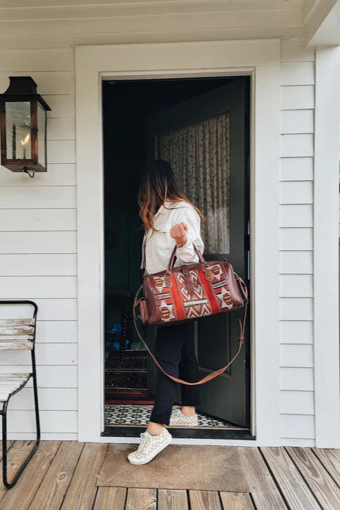 Spacious Handmade Moroccan Leather Kilim Travel Bag – Large Weekender