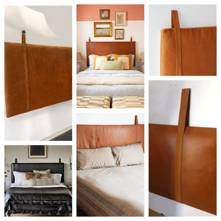 Hanging Leather Genuine Headboard- Custom Made | Wall Hang Cushion headboard