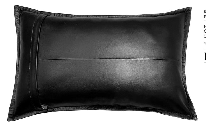 Handmade Lumbar Leather Pillow Cover, Large Decorative Black Leather Cushion