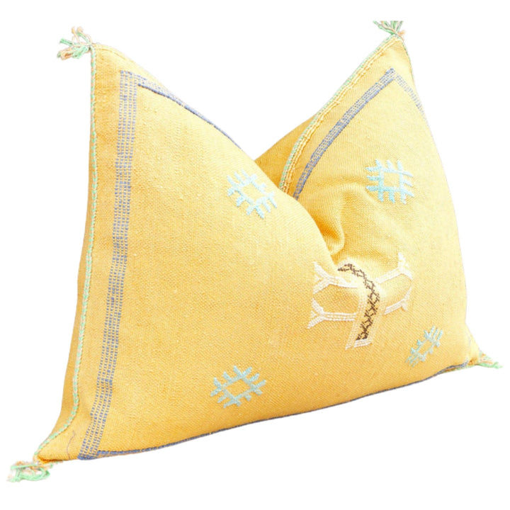 Lumbar Yellow 21"x13 Moroccan Cactus Silk decorative Pillow | Handcrafted
