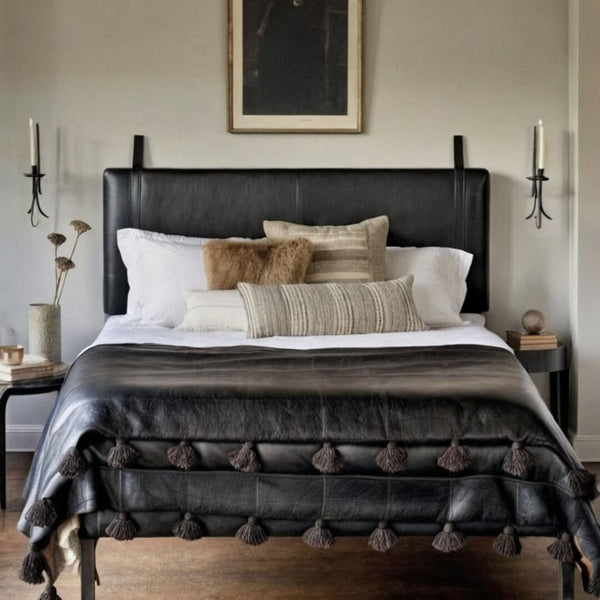 Hanging Leather Genuine Headboard- Custom Made | Wall Hang Cushion headboard