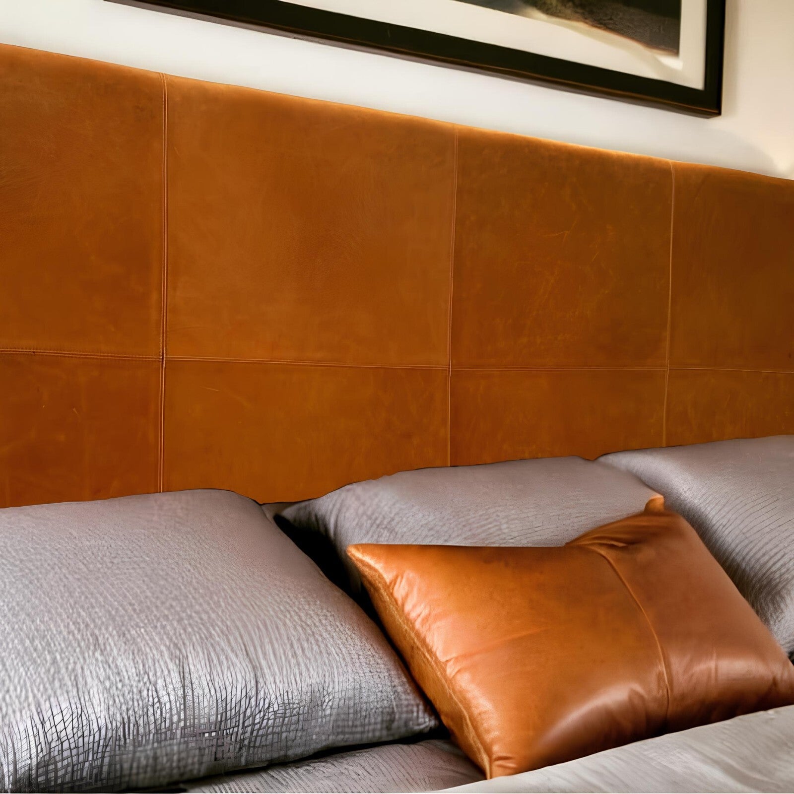 Stylish King Bed Leather Headboard - Custom Made | East to Install Wall Mounted