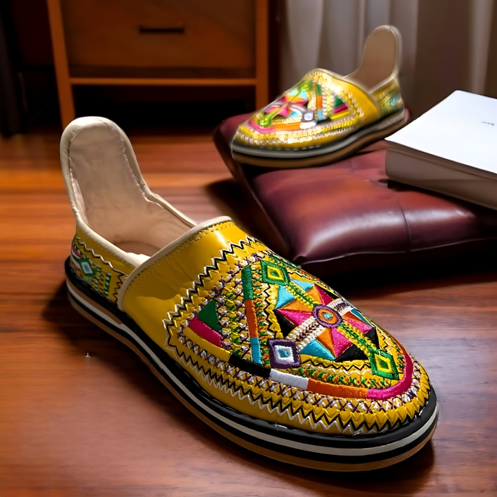 Handmade Berber Leather Shoes – Embroidered Slip-Ons | Ethnic Footwear for Women