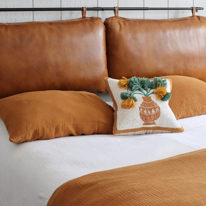 Genuine Leather Headboard Cover, Brown Bed Frame Headboard Cushion