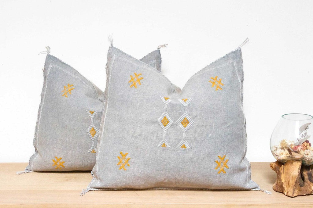 Pair of Slate Blue Square Moroccan Cactus Silk Pillowcases  19"x19"