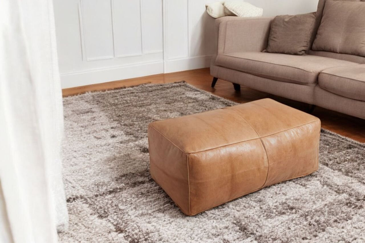 Rectangular Leather Bench Large Leather Ottoman Pouf, Ottoman Footstool Unfilled