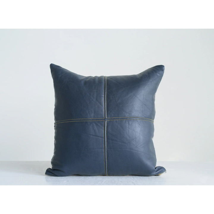 Navy Blue Leather Pillow Case, Handmade Blue Leather Cushion, Moroccan Navy Blue