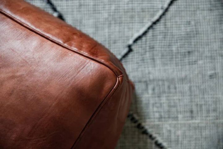 Square Ottoman Leather Pouf, Brown Leather Footstool Handcrafted Coffee Pouf