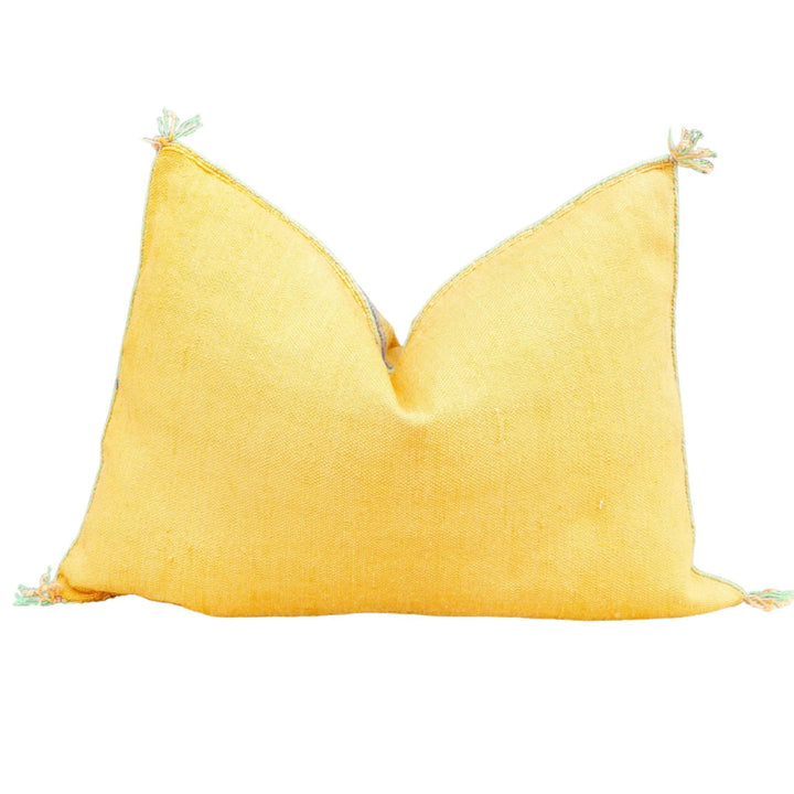 Lumbar Yellow 21"x13 Moroccan Cactus Silk decorative Pillow | Handcrafted