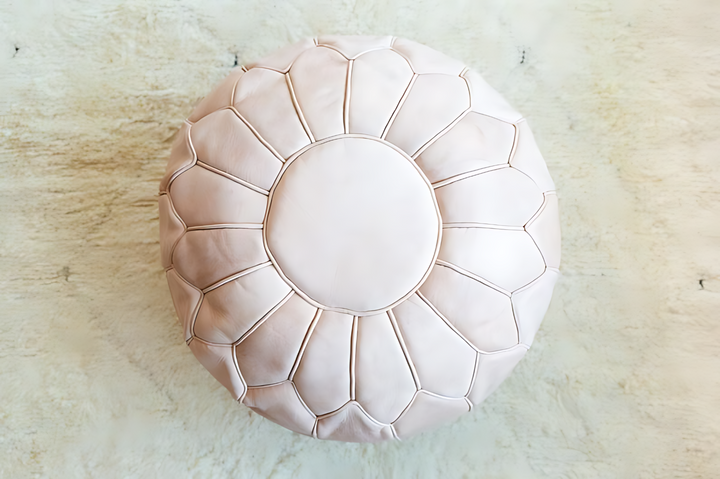 Luxury Double Lined Mahogany Genuine Leather Pouf - Round | Black White Toffee