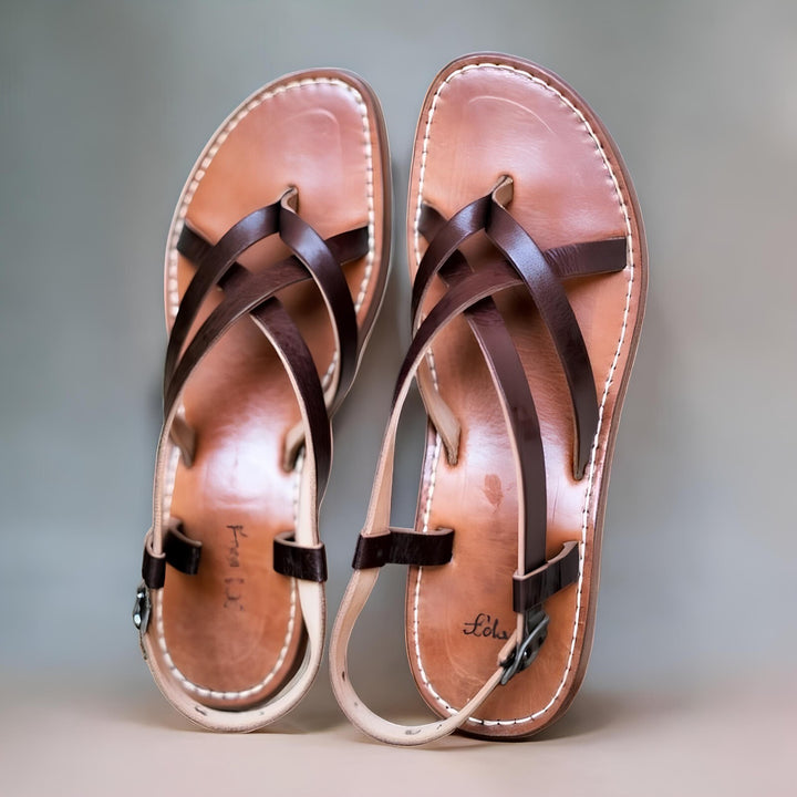 Handmade Leather Cross-Strap Sandals – Authentic Crafted Stylish Slippers