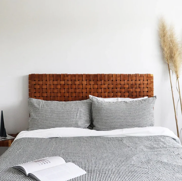 Handmade Woven Leather Strap Headboard - Boho Chic Wall Hanging