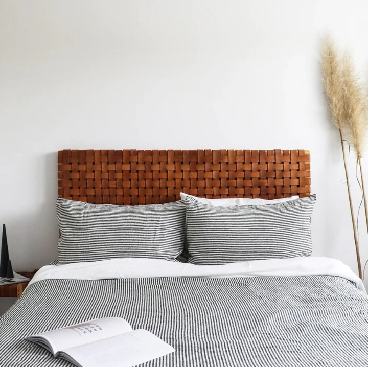 Handmade Woven Leather Strap Headboard - Boho Chic Wall Hanging