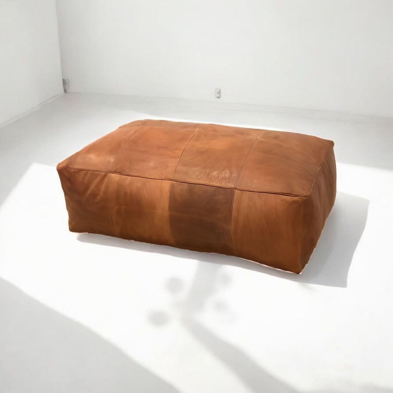 Rectangular Brown Leather Ottoman - Handmade Large Pouf Footstool