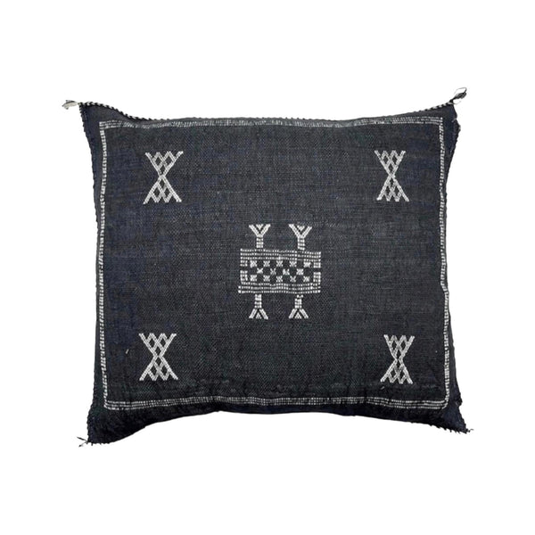 Black Cactus Silk Pillow Case, Handmade 19" x 19" Silk Sabra Pillow, Black 