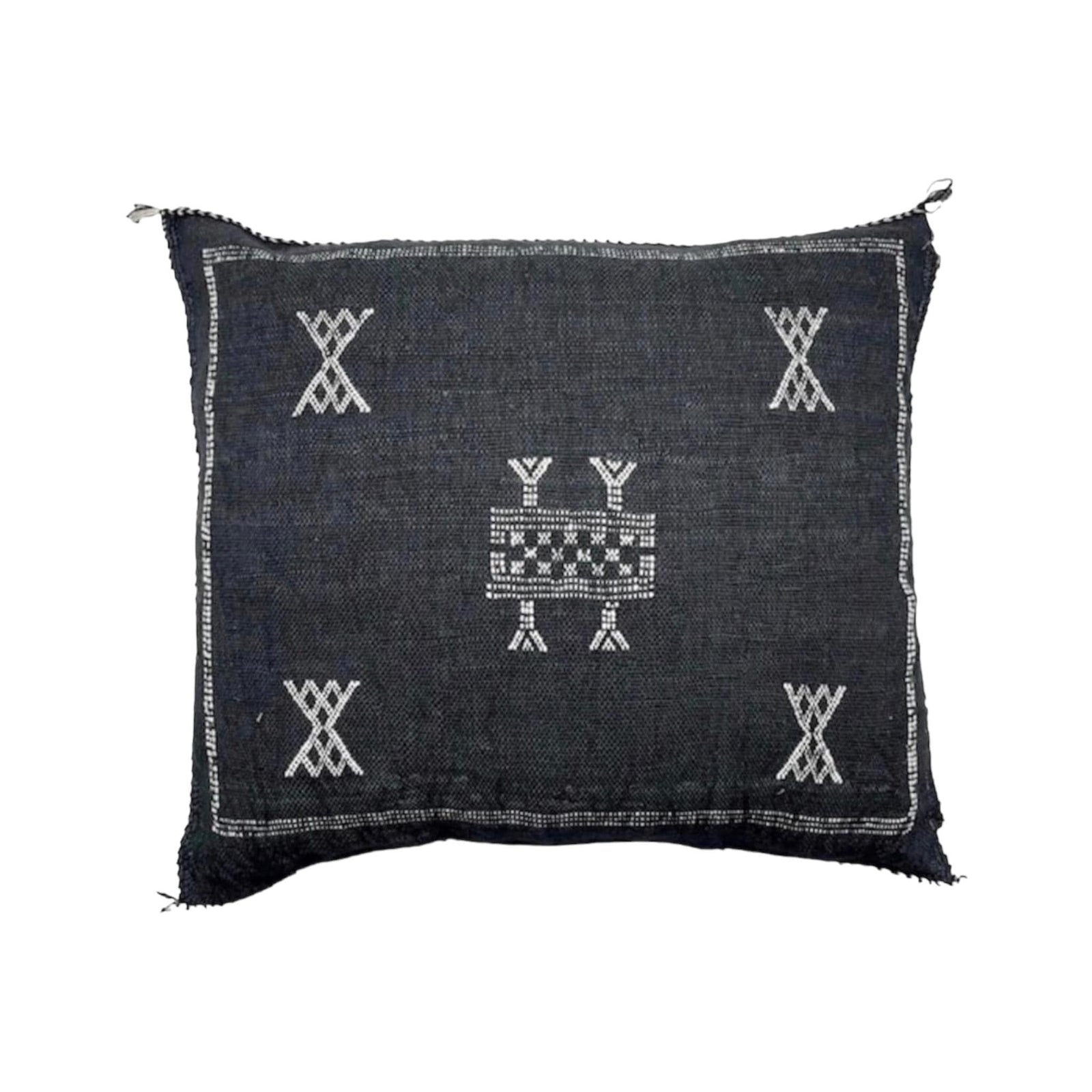 Black Cactus Silk Pillow Case, Handmade 19" x 19" Silk Sabra Pillow, Black 