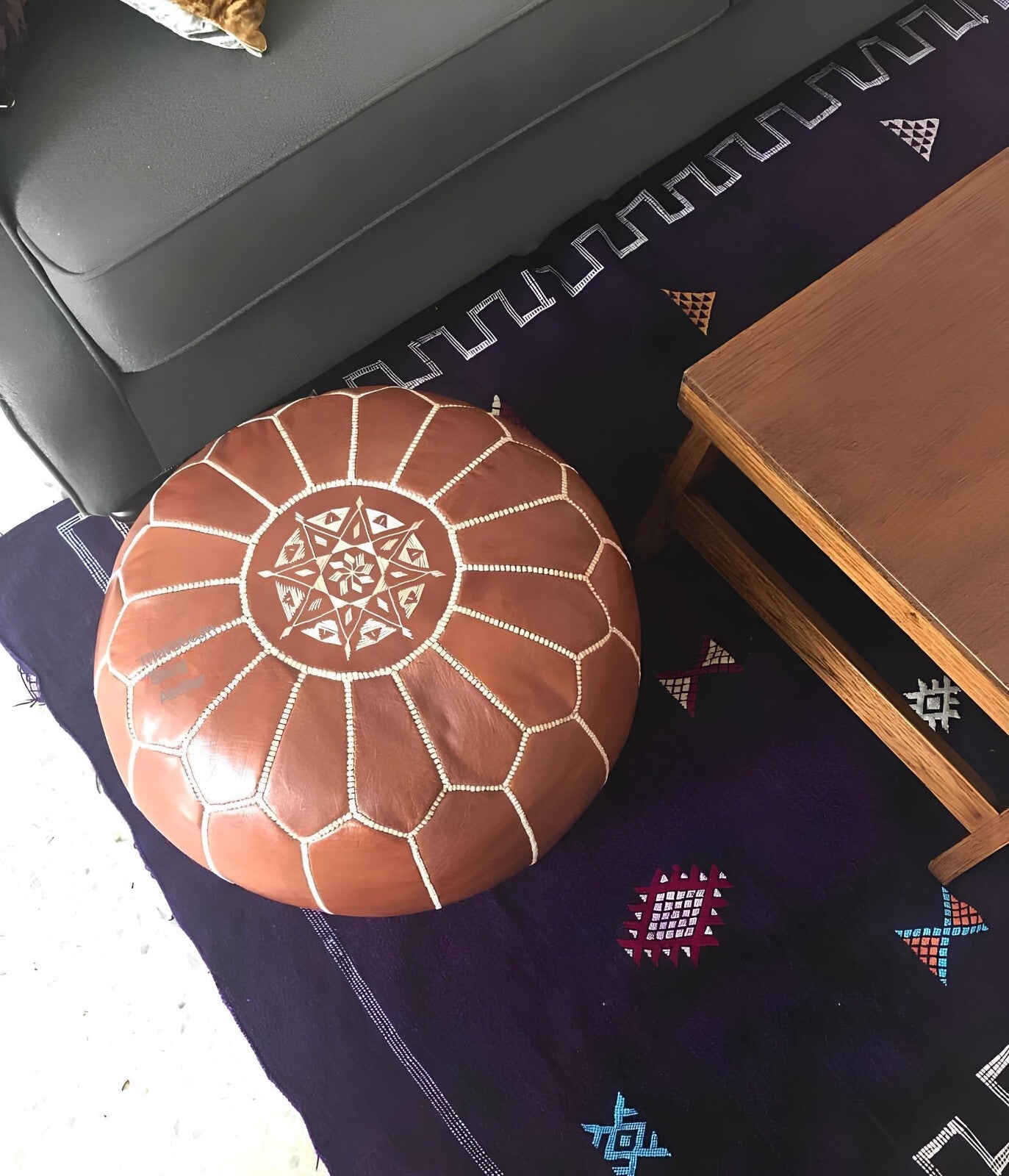 Footstool Modern Home Decor Moroccan -Handcrafted Leather Pouf - Leather Stool