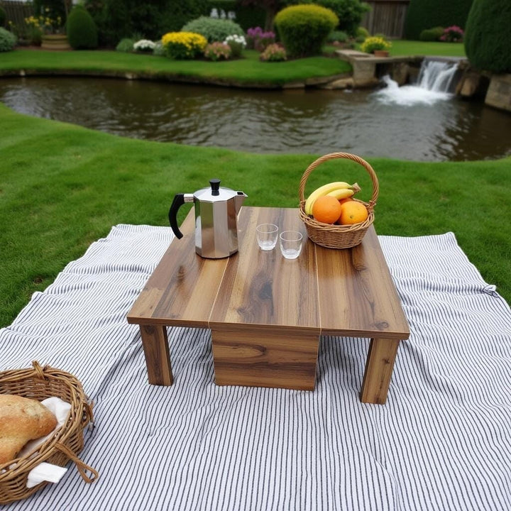 Portable Picnic Table  Wooden Storage Box - Boho Outdoor Dining Storage Solution