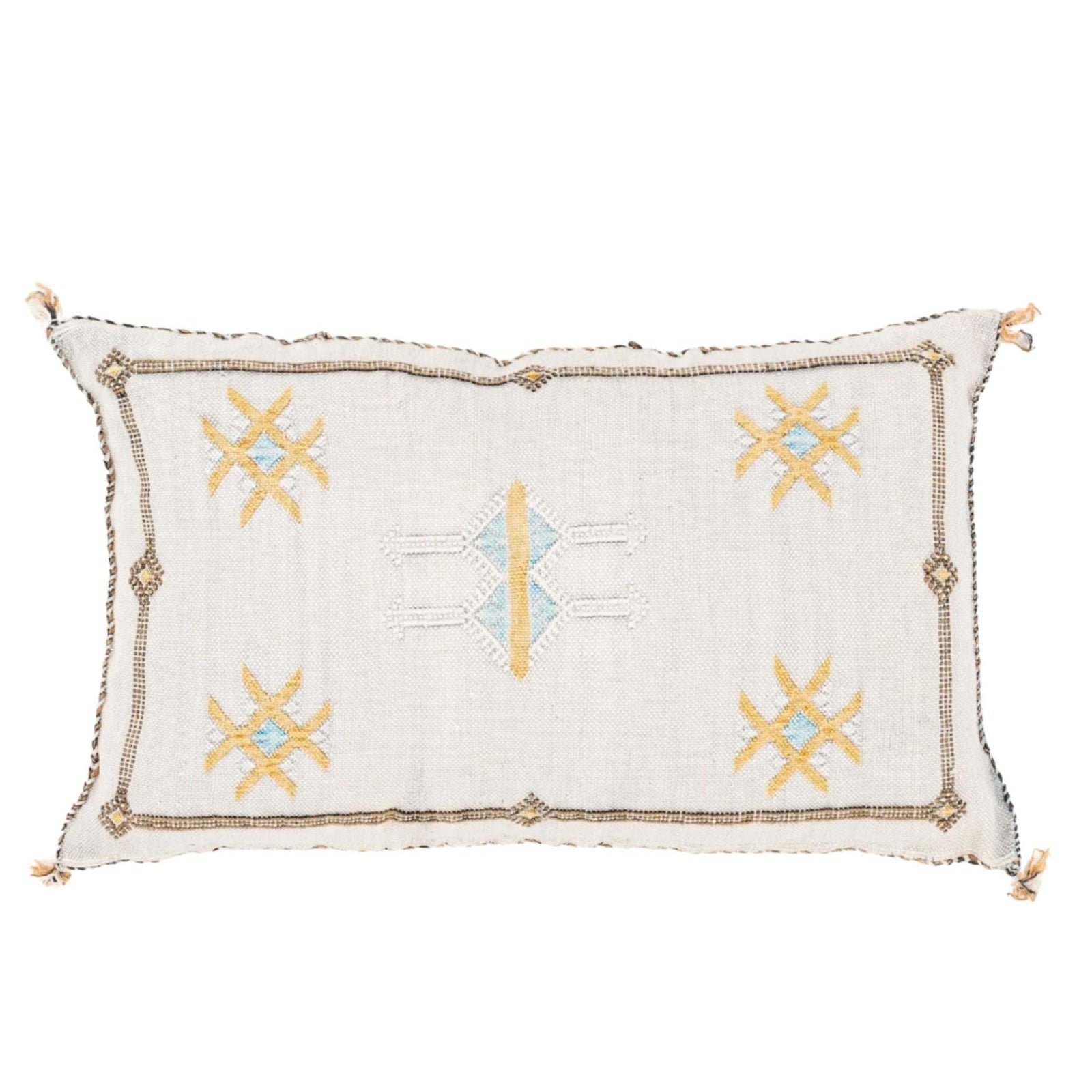 Moroccan Cactus Silk Lumbar Pillowcase 21"x13", Handcrafted Cushion Cover