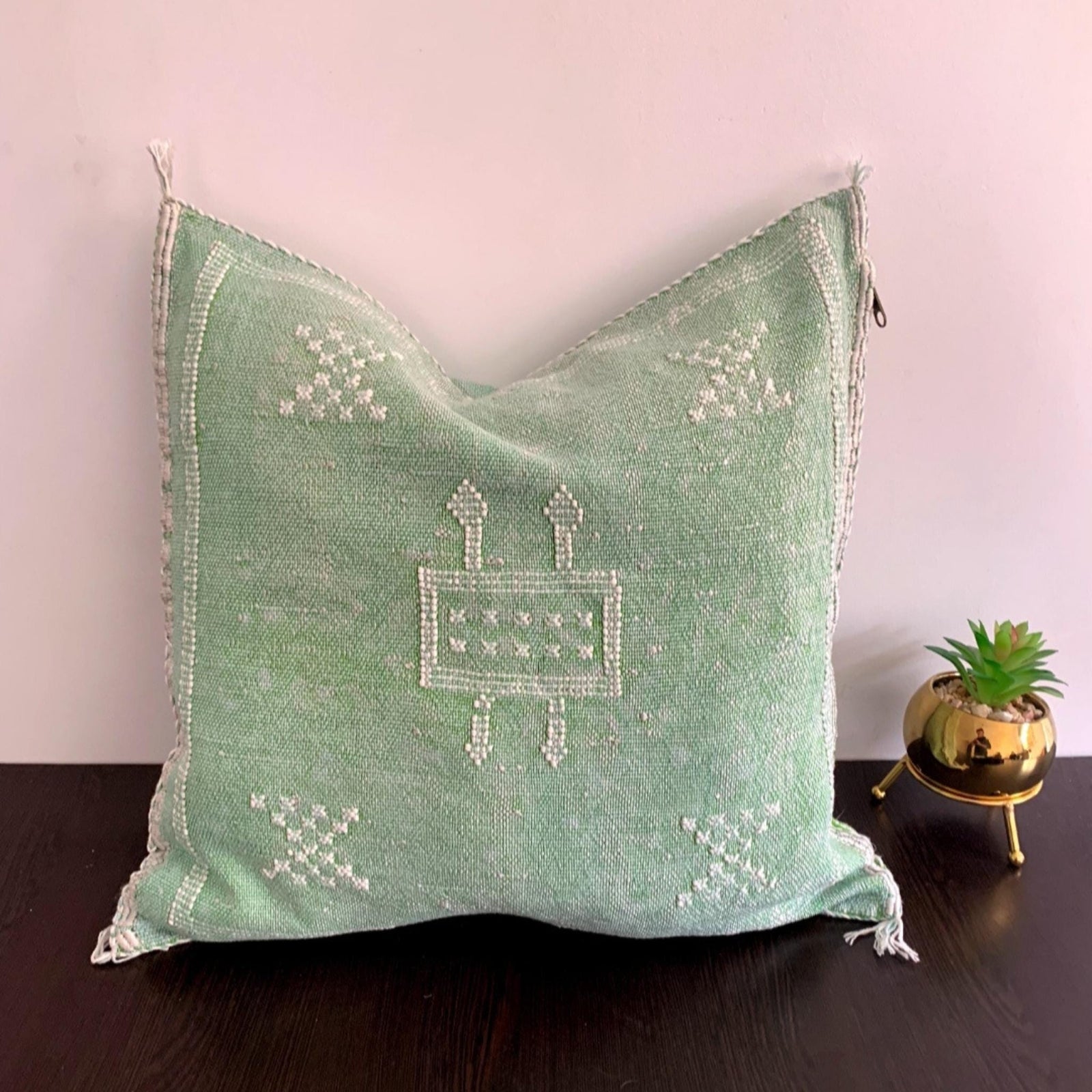 Green Handwoven Cactus Silk Pillow Cover, 19" x 19" Sabra Living Room Pillow