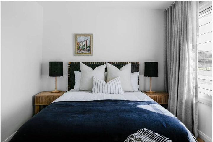 Black Woven Leather Strap Headboard, King Size Leather Headboard, Wall-Mounted