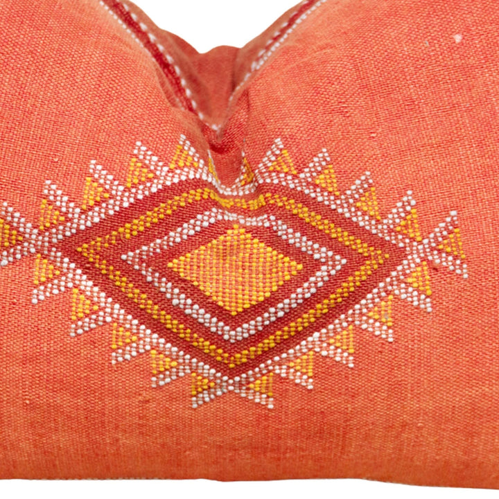 Lumbar Orange Moroccan Cactus Silk decorative Pillow | Handcrafted Cushion