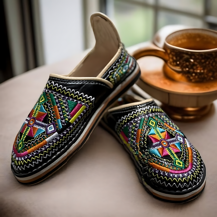 Handmade Berber Leather Shoes – Embroidered Slip-Ons | Ethnic Footwear for Women