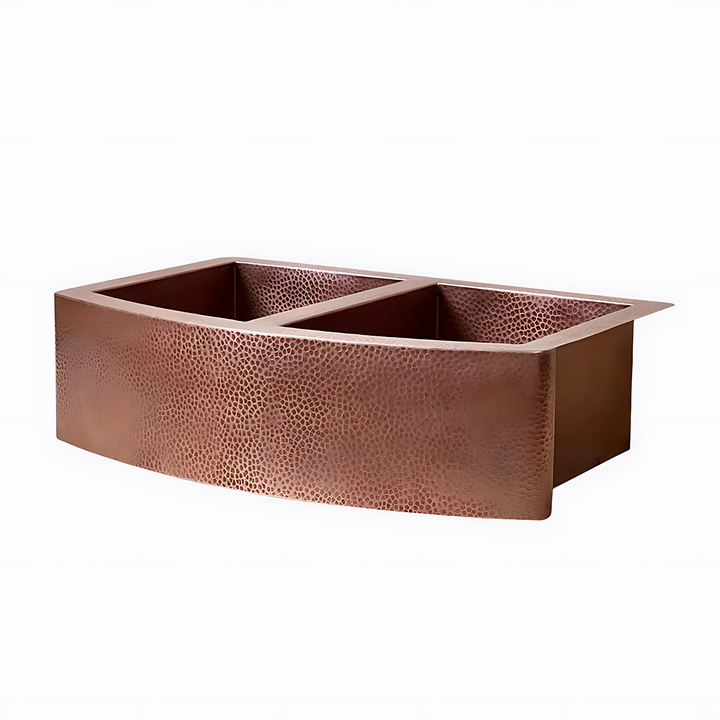 Double-Bowl Hammered Copper Farmhouse Kitchen Sink Copper Double Basin Sink