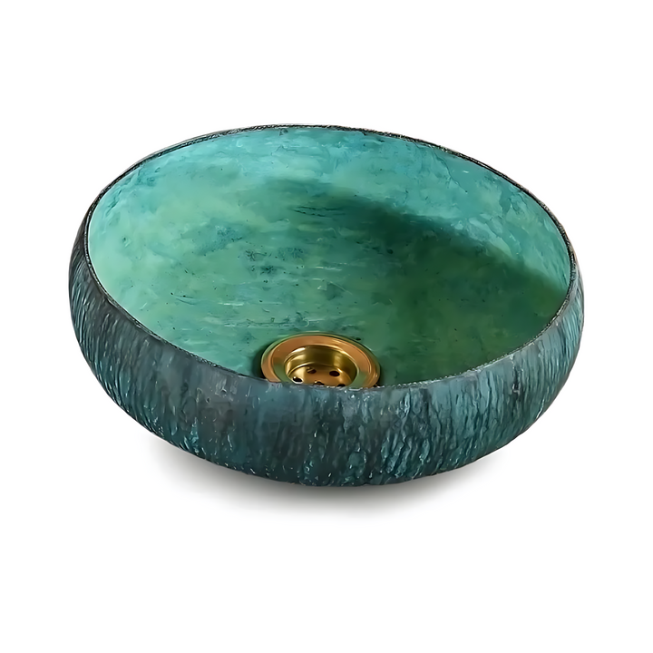 Hammered Turquoise Patina Copper Vanity Sink