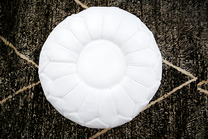 Luxury Double Lined Mahogany Genuine Leather Pouf - Round | Black White Toffee