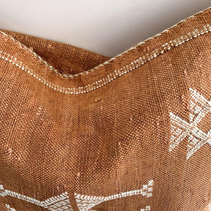 Brown Handwoven 19"x19" Sabra Pillow Cover, Living Room Cactus Silk Pillow Case