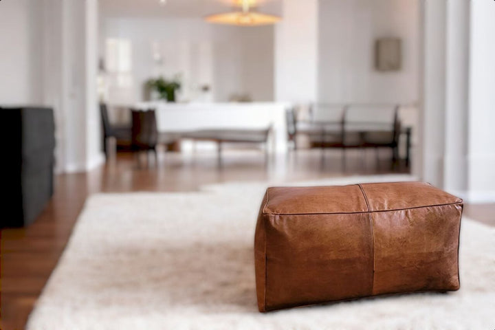 Rectangular Leather Bench Large Leather Ottoman Pouf, Ottoman Footstool Unfilled