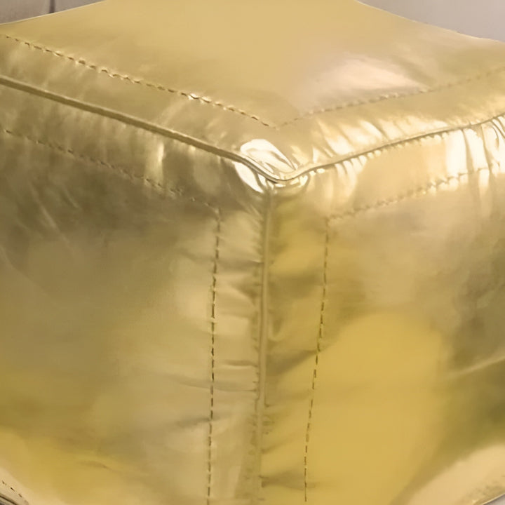 Stylish Handcrafted Yellow Faux Leather Ottoman Pouf, Yellow Footstool Pouf