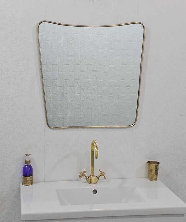 Curved Brass Mirror Irregular Butterfly Wall Mirror, Antique Gold Bathroom Style