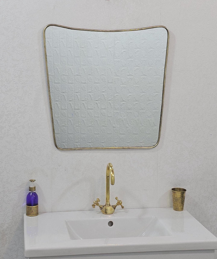 Curved Brass Mirror Irregular Butterfly Wall Mirror, Antique Gold Bathroom Style