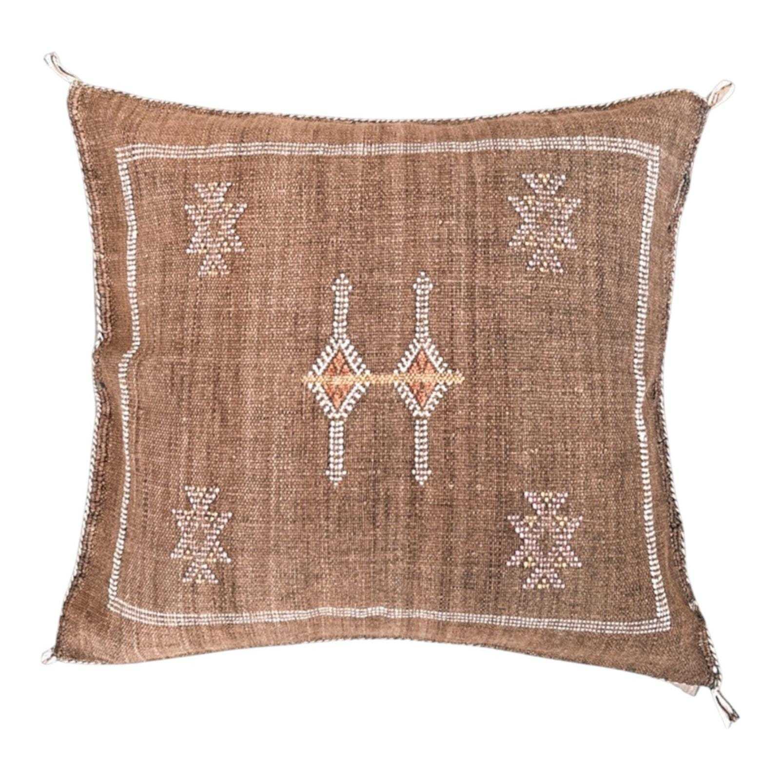 Brown Cactus Silk Moroccan Sabra Pillow Cover, Living Room Pillow Case 19"x19" 