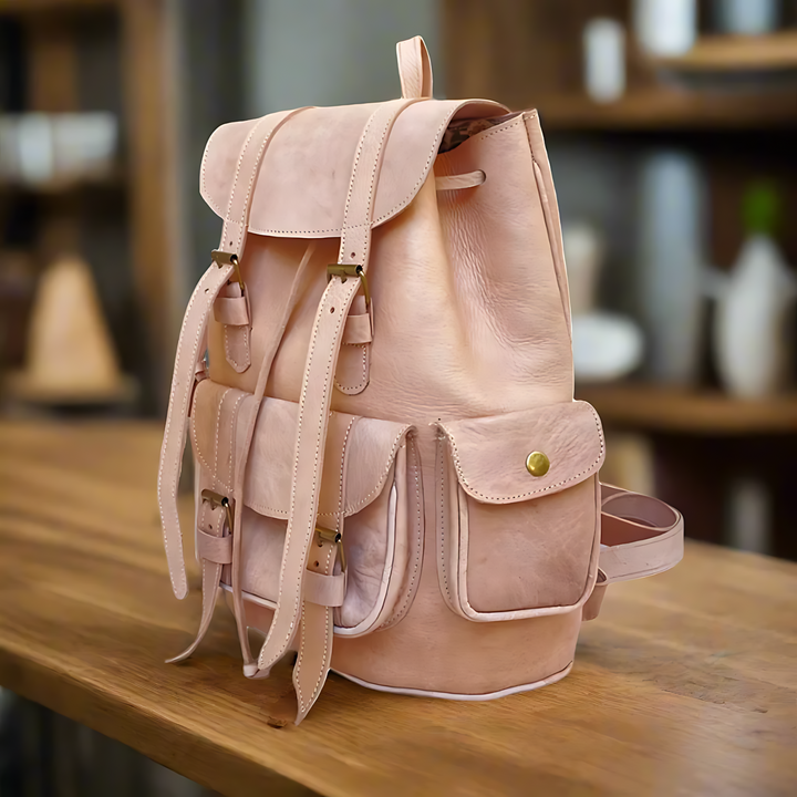 Anzar Leather Buckle Backpack | Handmade Leather Vintage Style Backpack