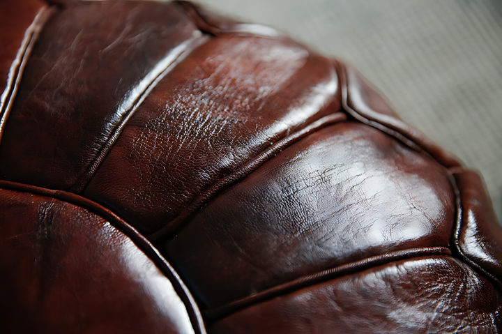 Luxury Double Lined Mahogany Genuine Leather Pouf - Round | Black White Toffee