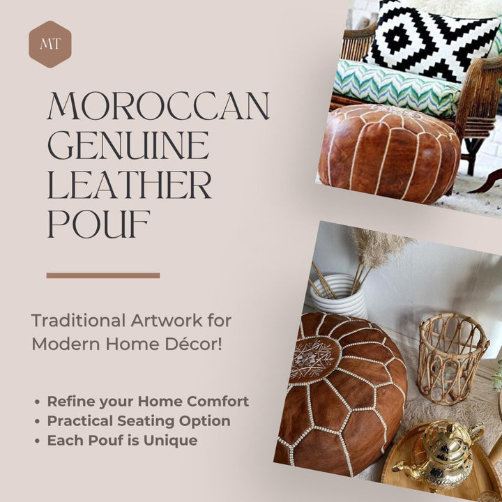 Footstool Modern Home Decor Moroccan -Handcrafted Leather Pouf - Leather Stool