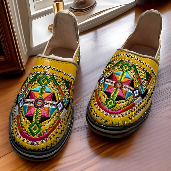 Handmade Berber Leather Shoes – Embroidered Slip-Ons | Ethnic Footwear for Women