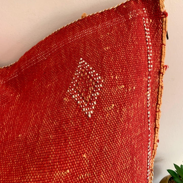Red Cactus Silk Moroccan Sabra Pillow Cover, Living Room Pillow Case 19"x19" 