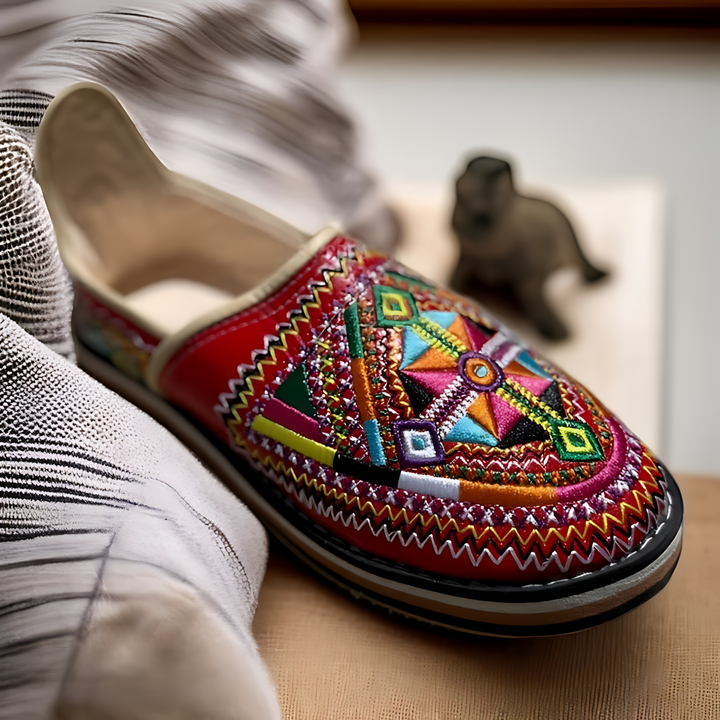 Handmade Berber Leather Shoes – Embroidered Slip-Ons | Ethnic Footwear for Women