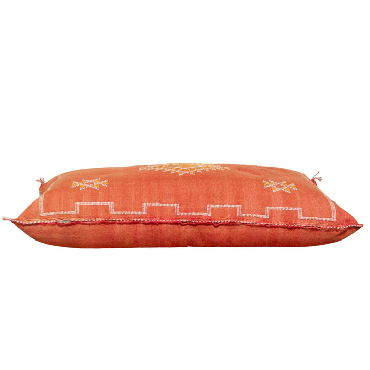 Lumbar Orange Moroccan Cactus Silk decorative Pillow | Handcrafted Cushion