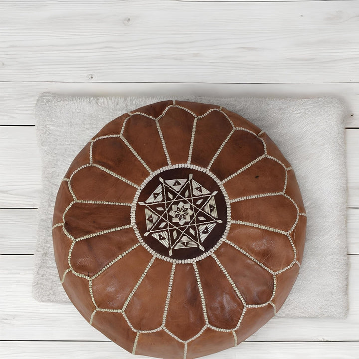 Footstool Modern Home Decor Moroccan -Handcrafted Leather Pouf - Leather Stool