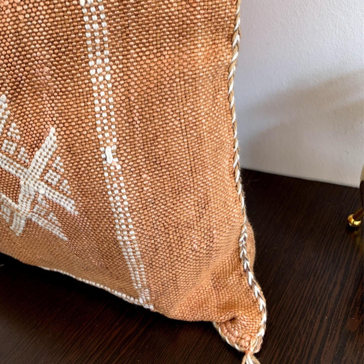 Brown Handwoven 19"x19" Sabra Pillow Cover, Living Room Cactus Silk Pillow Case