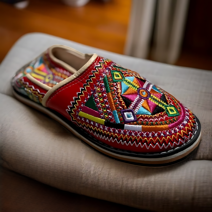 Handmade Berber Leather Shoes – Embroidered Slip-Ons | Ethnic Footwear for Women