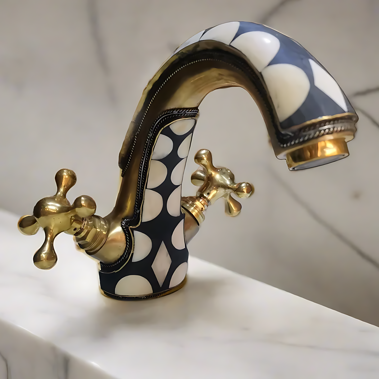 Bathroom Faucet in Brass & Resin`|`Vintage Themed Bath Faucet, Brass Faucet