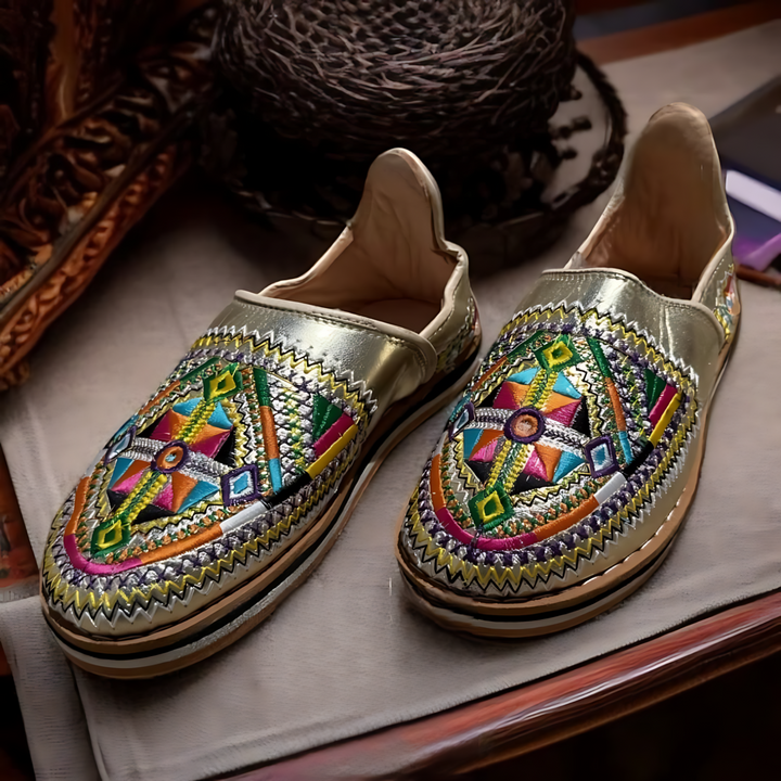 Handmade Berber Leather Shoes – Embroidered Slip-Ons | Ethnic Footwear for Women